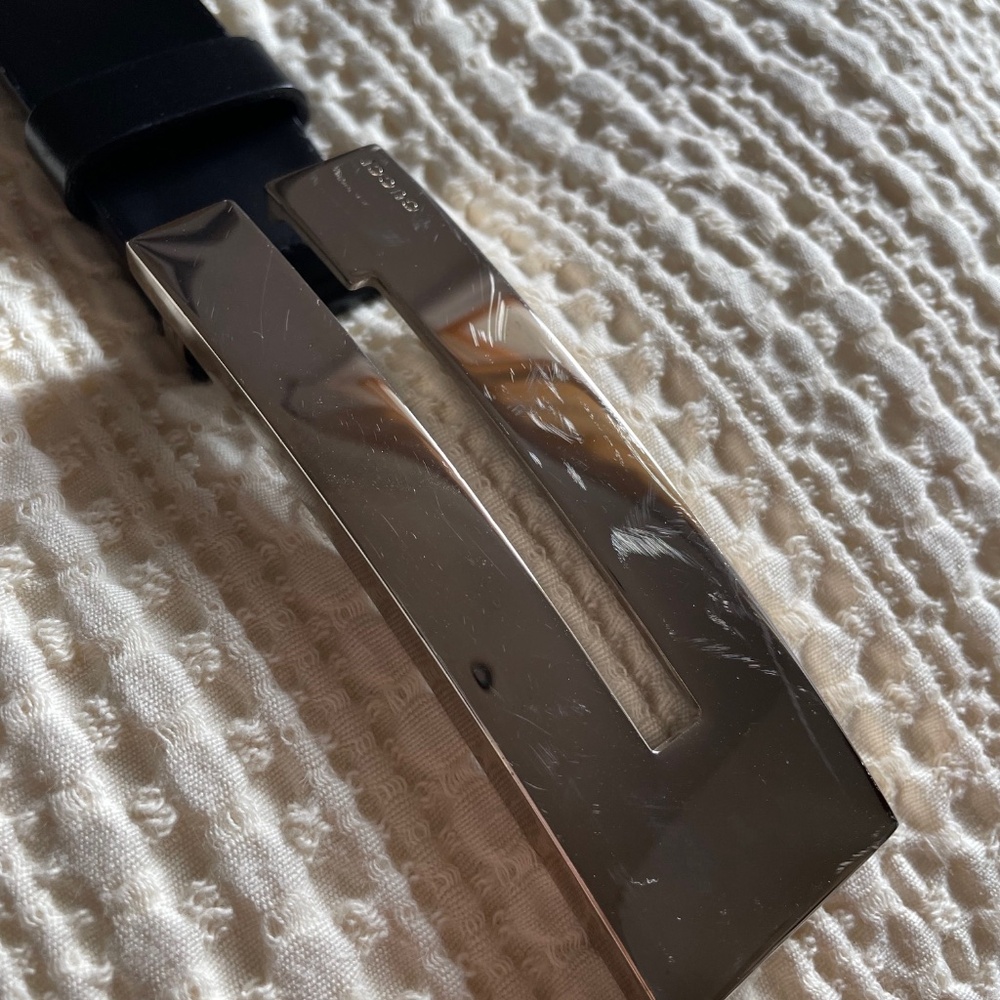 GUCCI Vintage Black Leather Silver-Tone Block G Logo Belt - Picture 4 of 11